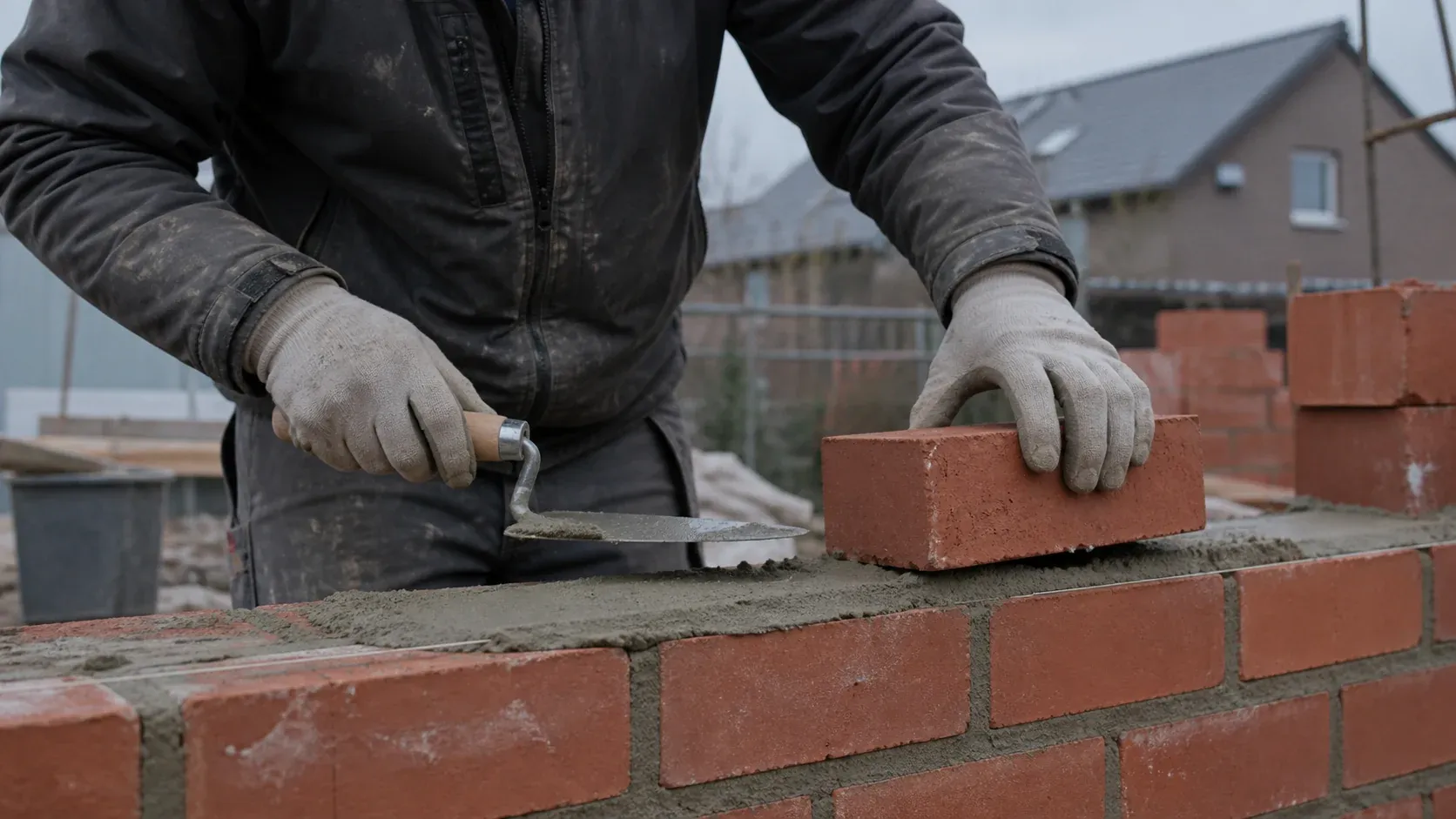 Symbolbild: Ein Handwerker arbeitet an einer gemauerten Wand.